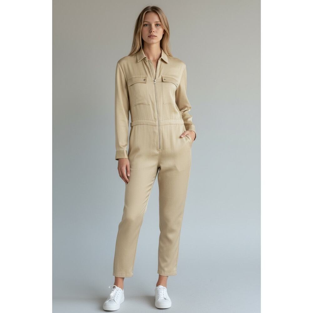 ATM Jumpsuit Satin Utility Jumpsuit In Taupe Putty Size M NWOT